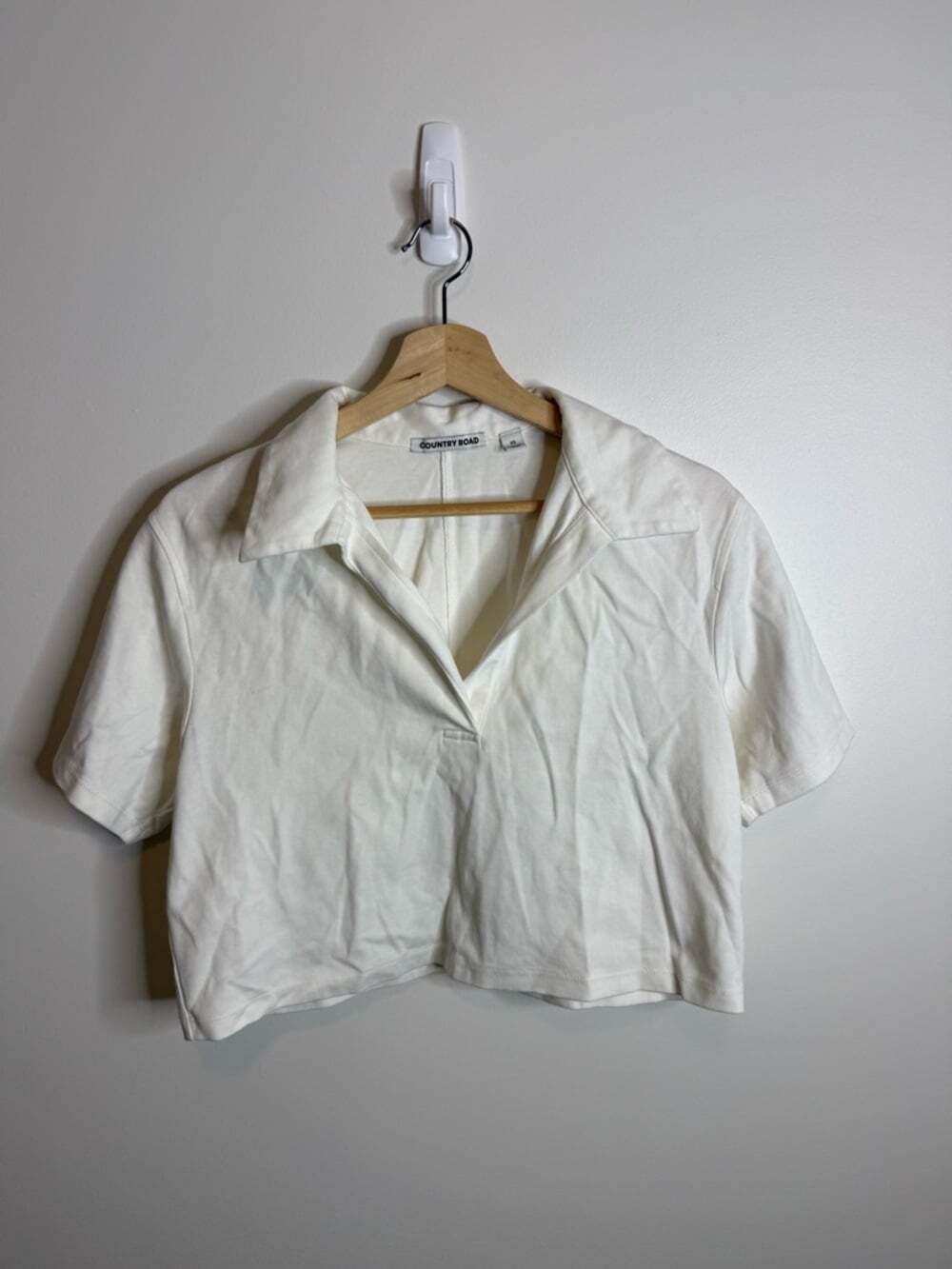 Country Road Cream Short Sleeve Cropped Collared Top